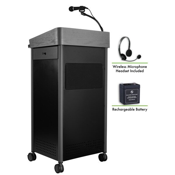 Greystone Lectern, Sound, Rechargeable Battery, Wireless Headset Mic, Oklahoma Sound, Mfr#: MGSL-S/LWM-7